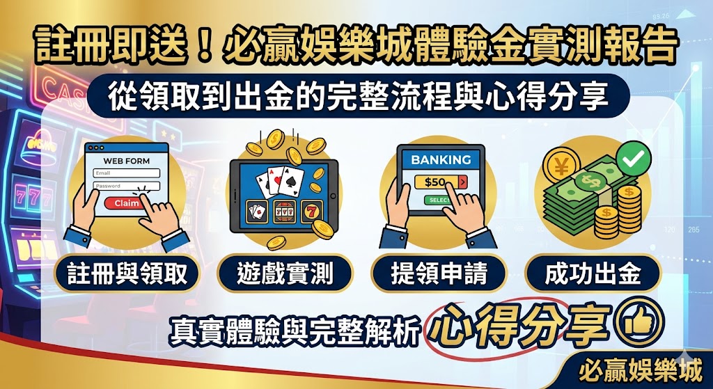 註冊即送!必贏娛樂城體驗金實測報告,從領取到出金的完整流程與心得分享